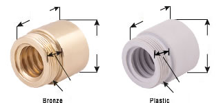 Bronze & Plastic Threaded Mount Style Nuts - Part Number & Dimensions